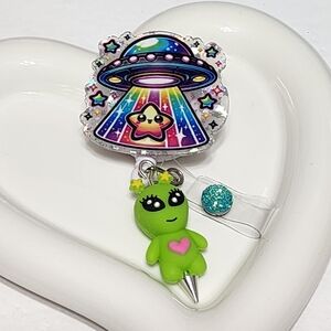 Alien UFO Badge Reel ID Holder Badge Clip Extraterrestrial